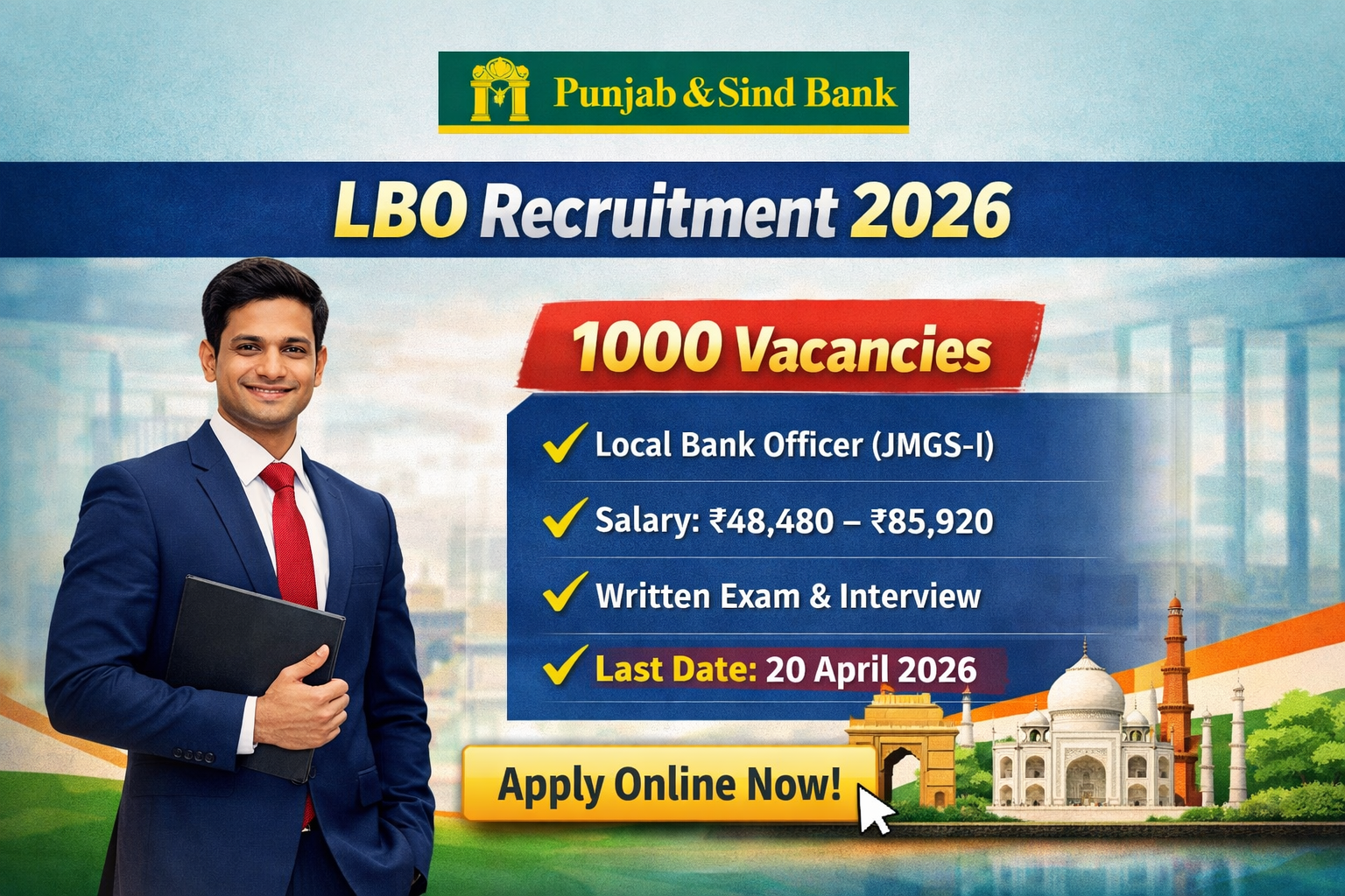 Punjab and Sind Bank LBO Recruitment 2026 for 1000 vacancies apply online
